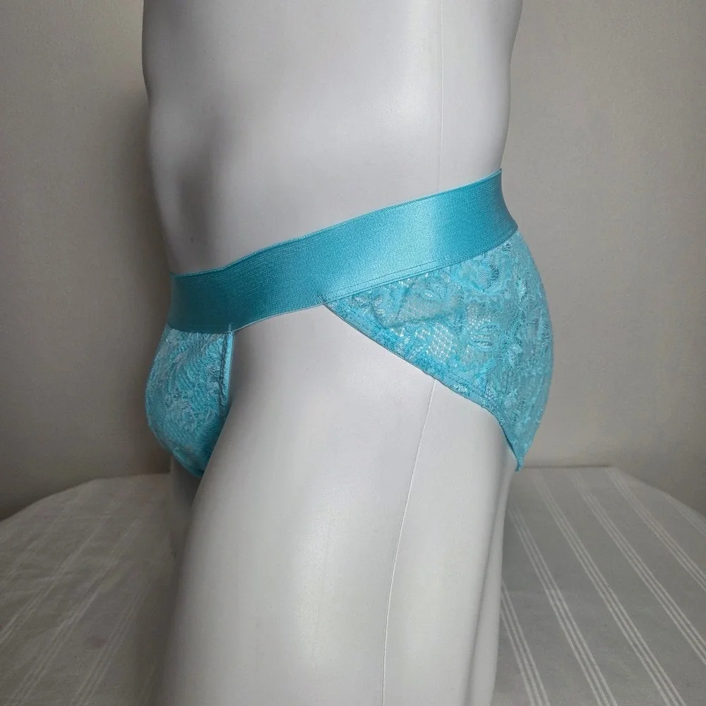 Cosabella Never Say Never Mens Lace Bikini Briefs Light Blue Floral Low Rise NEW